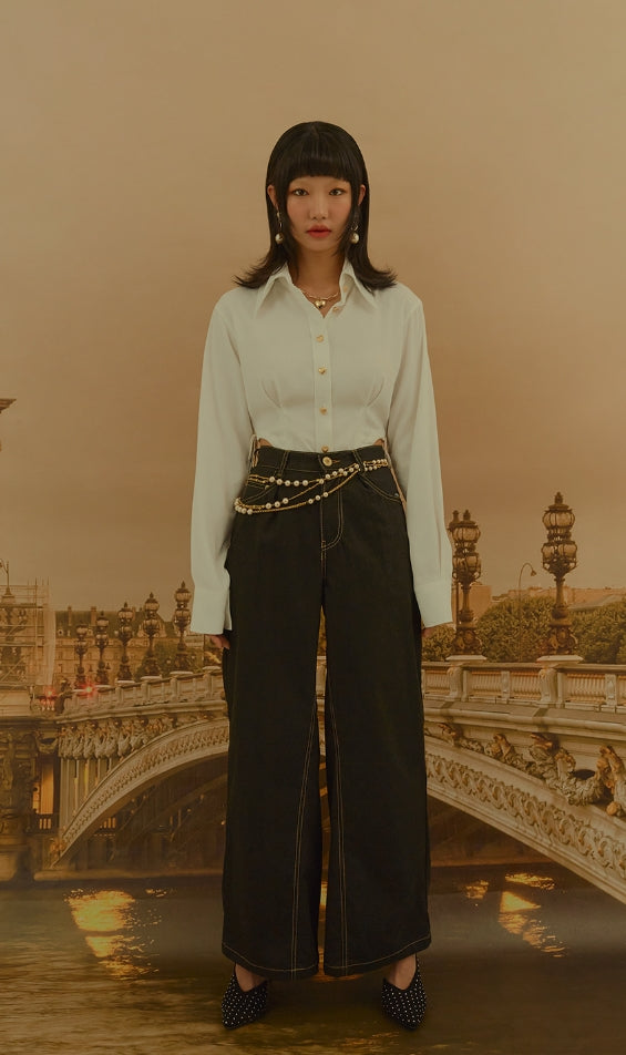 オクトーバーサード(Oct.3)  Heart Button Bodysuit Shirt [White]