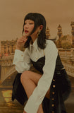 オクトーバーサード(Oct.3) Gold Button Velvet Draping Skirt [Black]