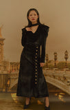 オクトーバーサード(Oct.3) Gold Button Velvet Draping Skirt [Black]