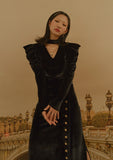 オクトーバーサード(Oct.3) Gold Button Velvet Draping Skirt [Black]