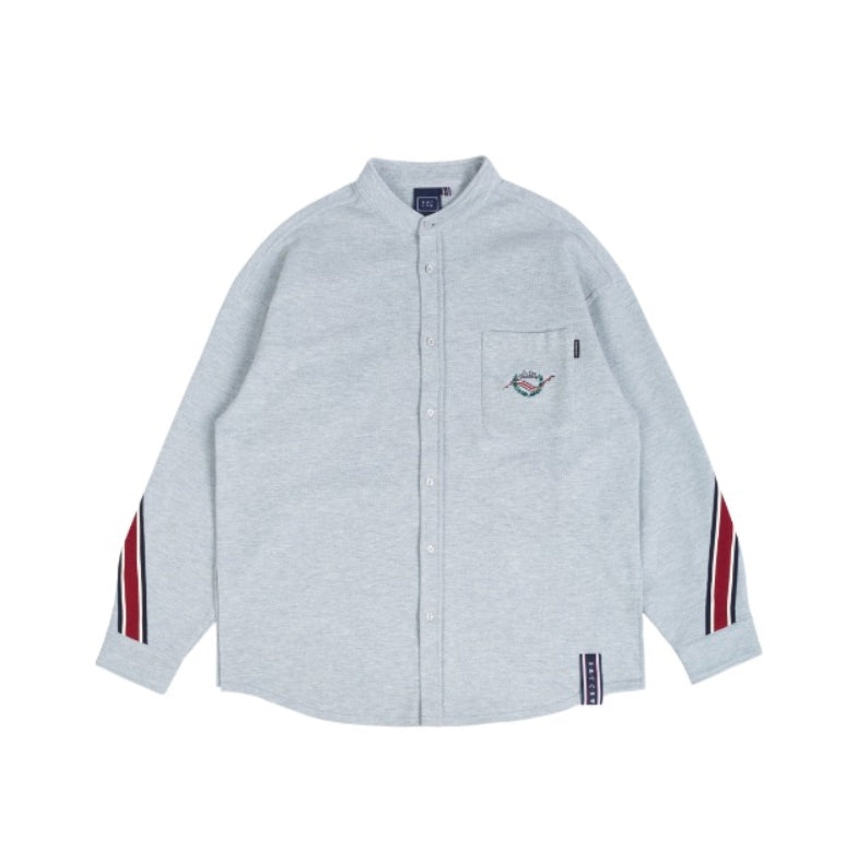 ロマンティッククラウン(ROMANTIC CROWN) HENRY NECK BACK LINE SHIRT_GREY