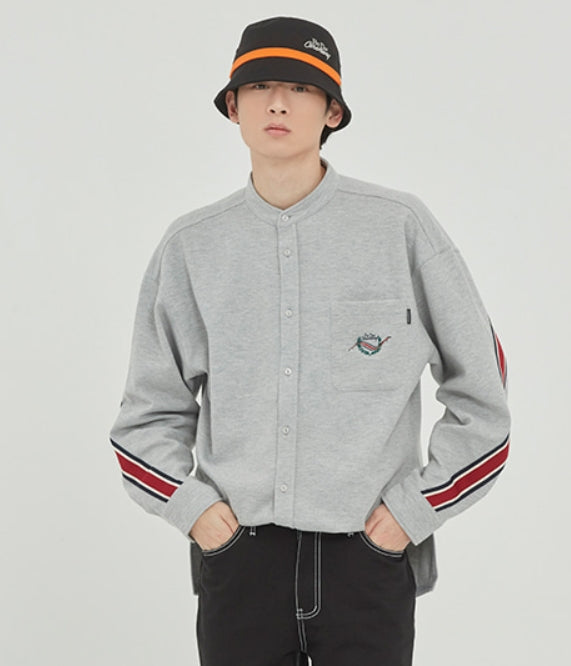 ロマンティッククラウン(ROMANTIC CROWN) HENRY NECK BACK LINE SHIRT_GREY