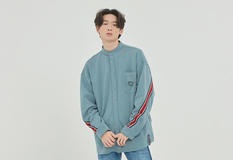 ロマンティッククラウン(ROMANTIC CROWN)HENRY NECK BACK LINE SHIRT_LIGHTBLUE