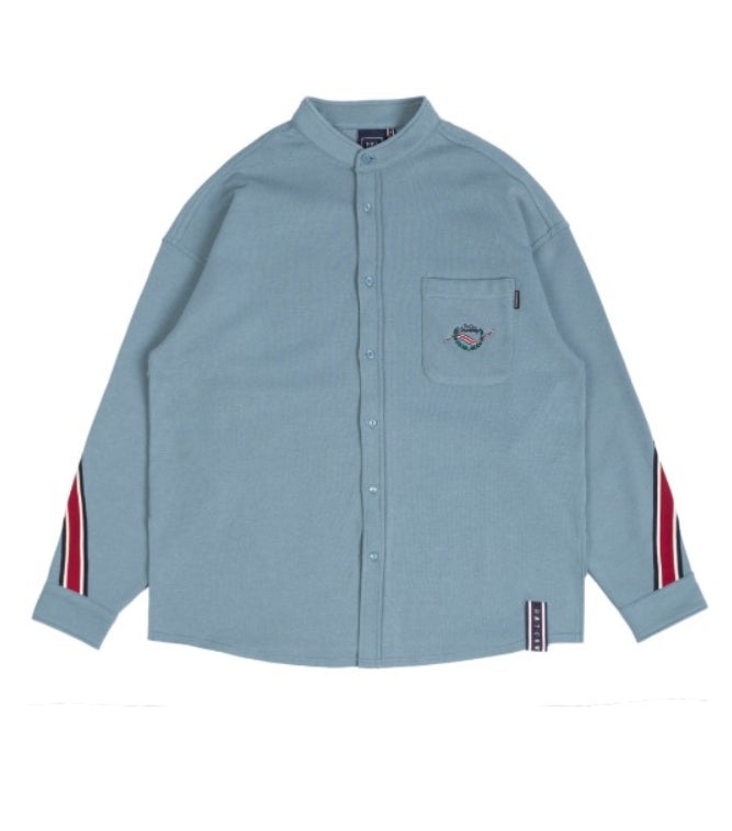 ロマンティッククラウン(ROMANTIC CROWN)HENRY NECK BACK LINE SHIRT_LIGHTBLUE