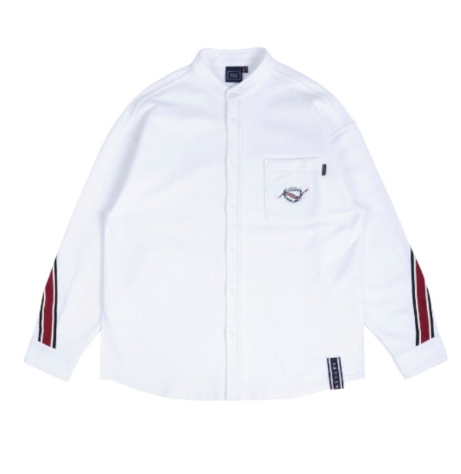 ロマンティッククラウン(ROMANTIC CROWN)HENRY NECK BACK LINE SHIRT_WHITE