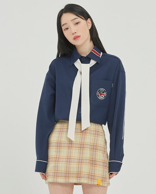 ロマンティッククラウン(ROMANTIC CROWN)PIPING TIE SHIRT_NAVY