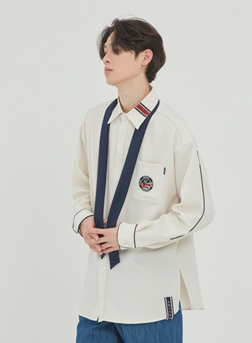 ロマンティッククラウン(ROMANTIC CROWN)PIPING TIE SHIRT_OATMEAL