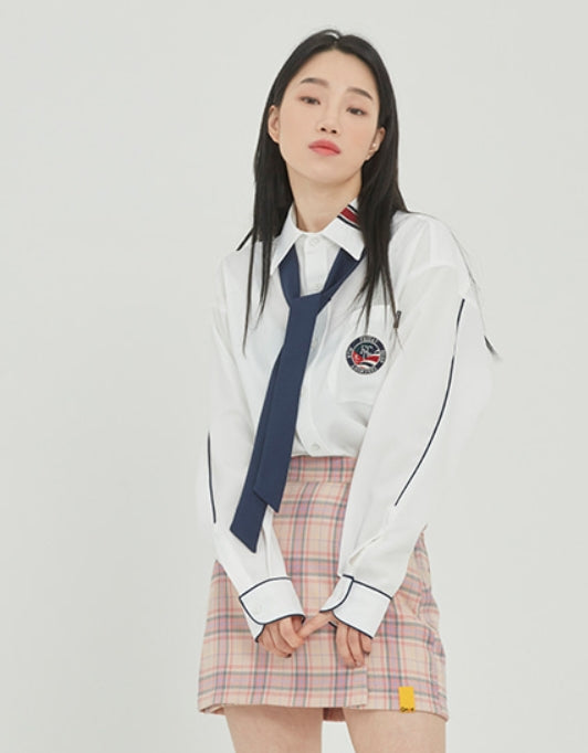 ロマンティッククラウン(ROMANTIC CROWN)HENRY NECK BACK LINE SHIRT_WHITE