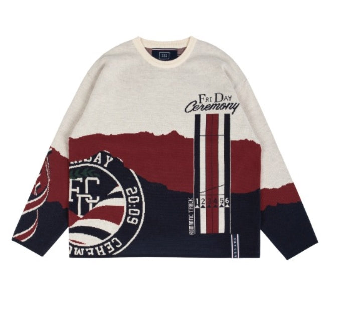 ロマンティッククラウン(ROMANTIC CROWN) RUNNING TRACK JACQUARD KNIT_OATMEAL