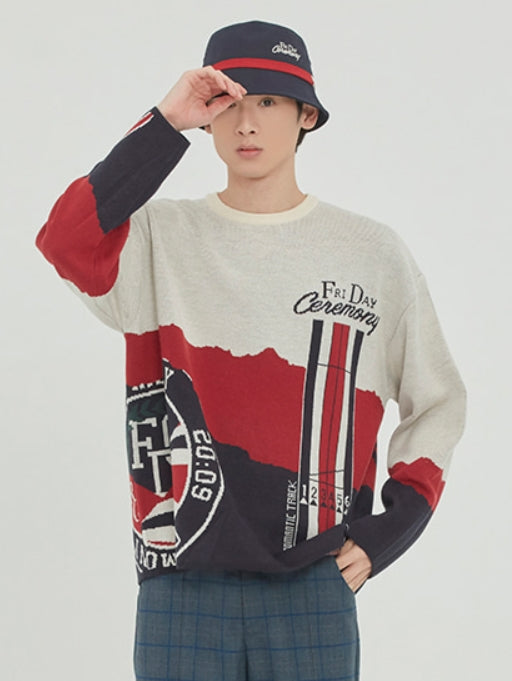 ロマンティッククラウン(ROMANTIC CROWN) RUNNING TRACK JACQUARD KNIT_OATMEAL