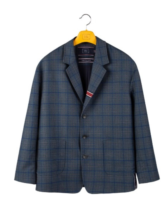 ロマンティッククラウン(ROMANTIC CROWN) FRIDAY THREE BUTTON CHECK JACKET_BLUE