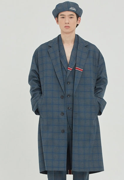 ロマンティッククラウン(ROMANTIC CROWN) FRIDAY THREE BUTTON CHECK COAT_BLUE