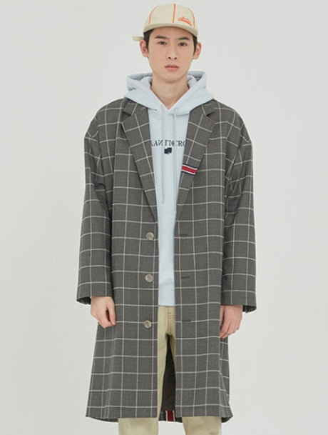 ロマンティッククラウン(ROMANTIC CROWN) FRIDAY THREE BUTTON CHECK COAT_GREY