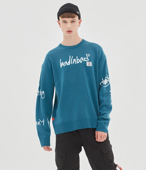 ベドインベド(BADINBAD)  SCRIBE LOGO KNIT_BLUE GREEN