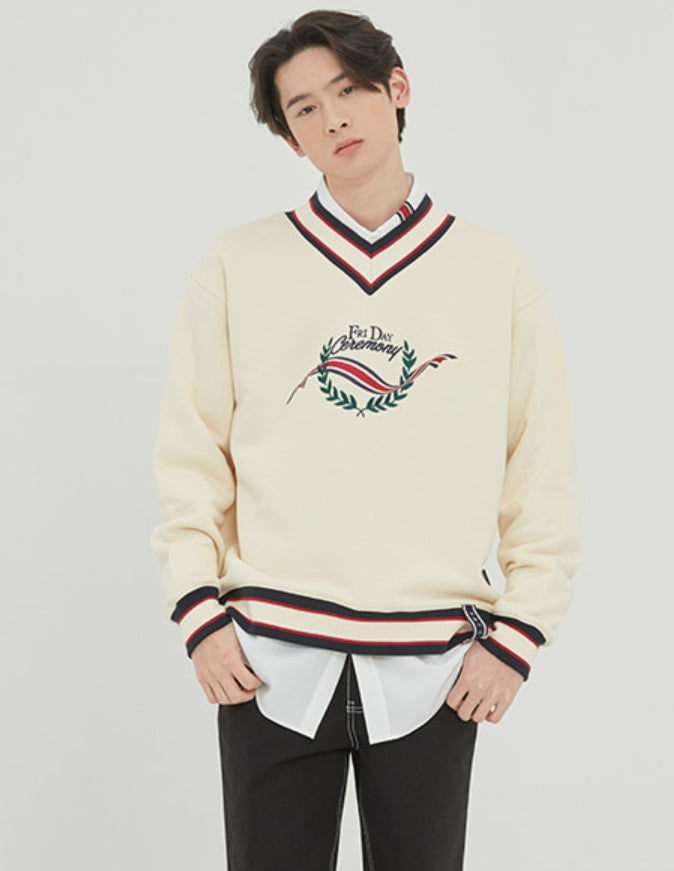 ロマンティッククラウン(ROMANTIC CROWN) FRIDAY V NECK CREW NECK_OATMEAL