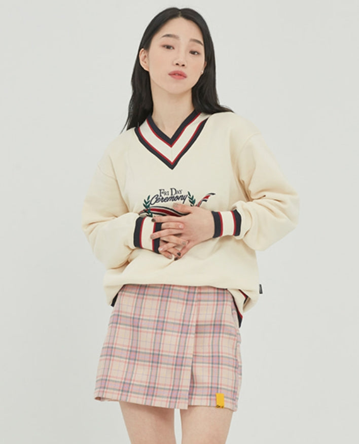 ロマンティッククラウン(ROMANTIC CROWN) FRIDAY V NECK CREW NECK_OATMEAL