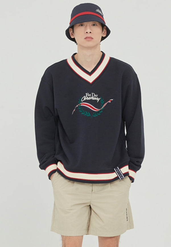 ロマンティッククラウン(ROMANTIC CROWN) FRIDAY V NECK CREW NECK_NAVY