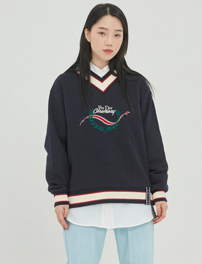 ロマンティッククラウン(ROMANTIC CROWN) FRIDAY V NECK CREW NECK_NAVY