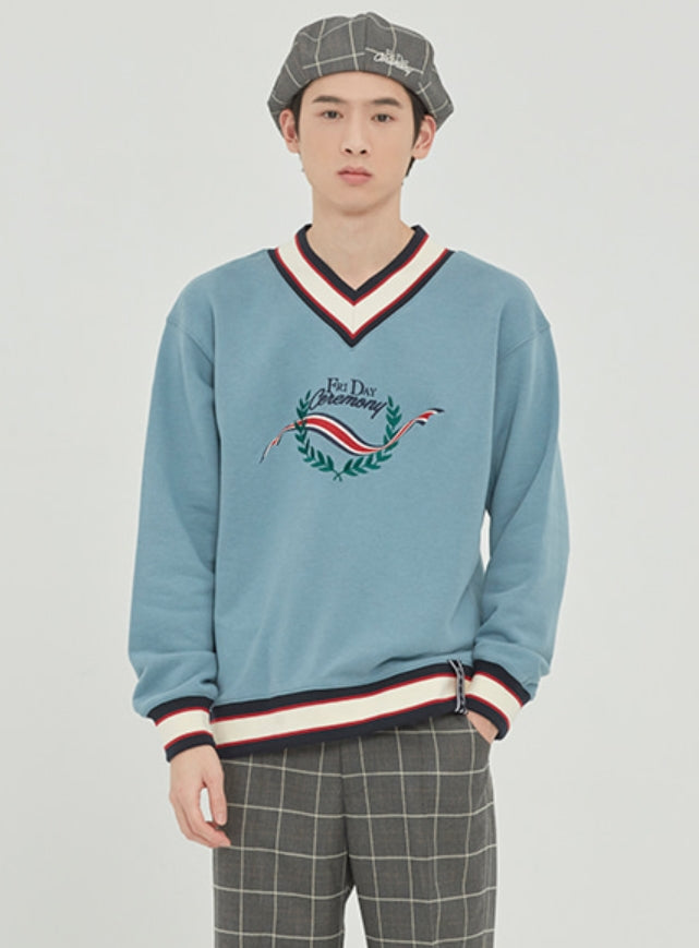 ロマンティッククラウン(ROMANTIC CROWN) FRIDAY V NECK CREW NECK_LIGHT BLUE