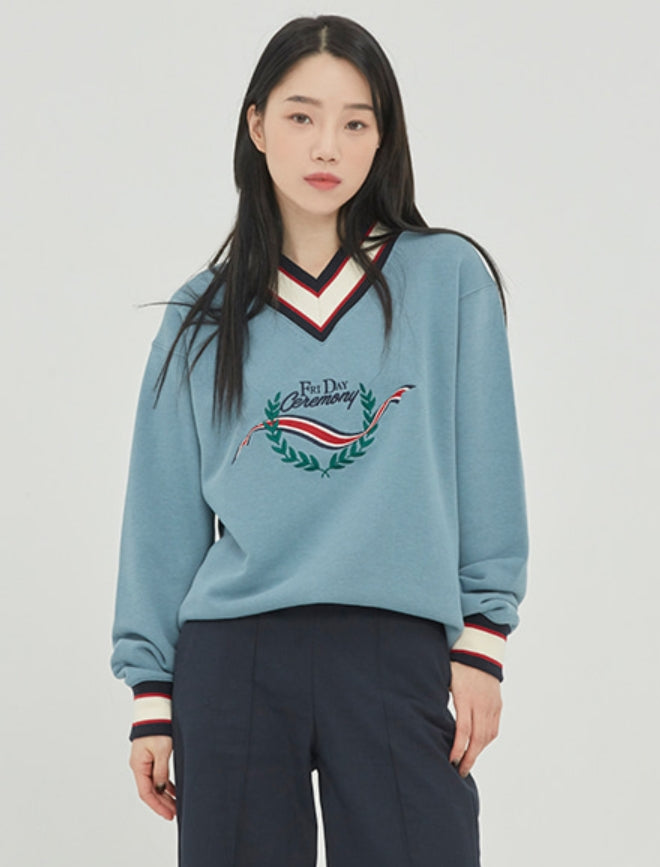 ロマンティッククラウン(ROMANTIC CROWN) FRIDAY V NECK CREW NECK_LIGHT BLUE
