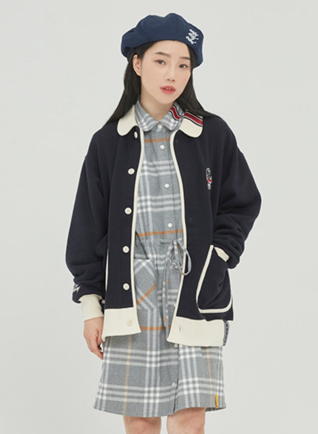 ロマンティッククラウン(ROMANTIC CROWN)  ROUND COLLAR COTTON CARDIGAN_NAVY