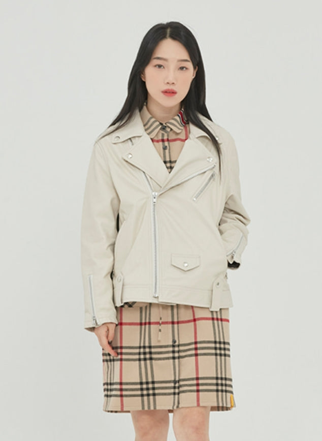 ロマンティッククラウン(ROMANTIC CROWN) TONE ON TONE LEATHER RIDER JACKET_OATMEAL