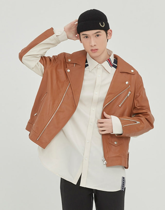 ロマンティッククラウン(ROMANTIC CROWN) TONE ON TONE LEATHER RIDER JACKET_BROWN