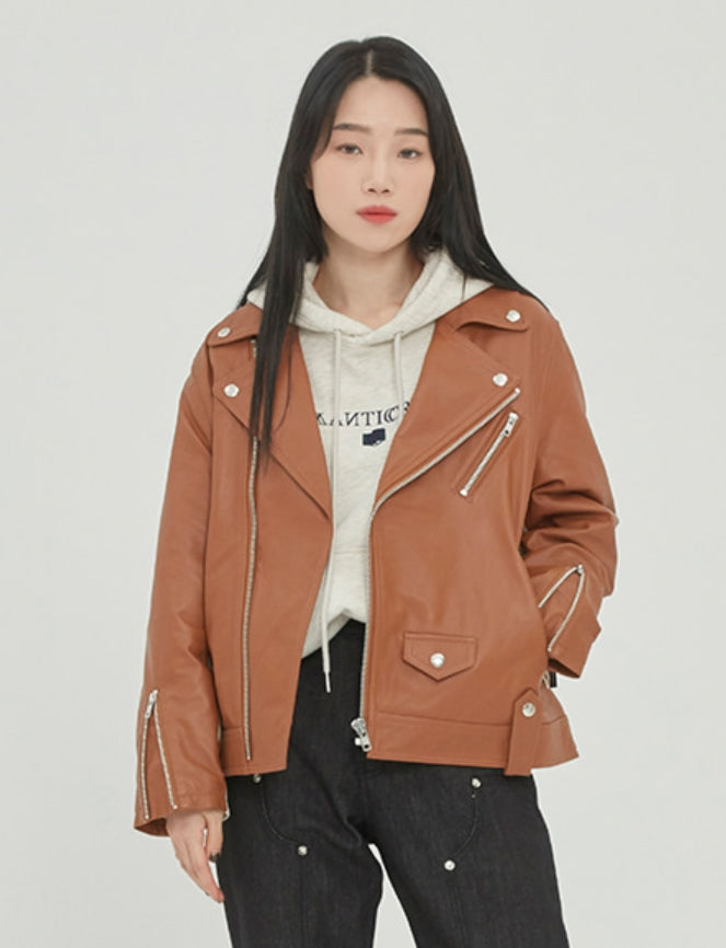 ロマンティッククラウン(ROMANTIC CROWN) TONE ON TONE LEATHER RIDER JACKET_BROWN