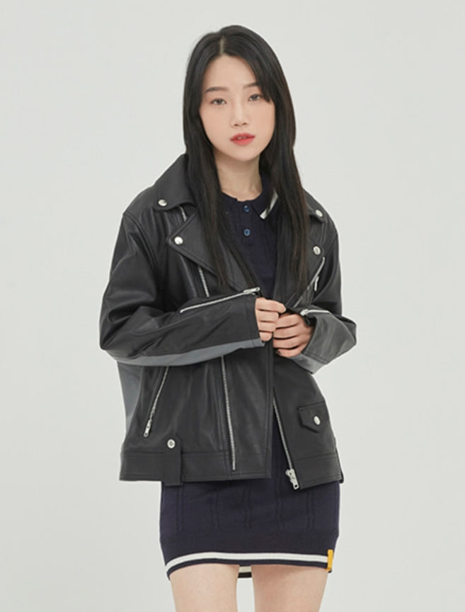 ロマンティッククラウン(ROMANTIC CROWN) TONE ON TONE LEATHER RIDER JACKET_BLACK