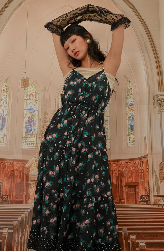 オクトーバーサード(Oct.3) Flower Cancan Bustier Dress [Black]