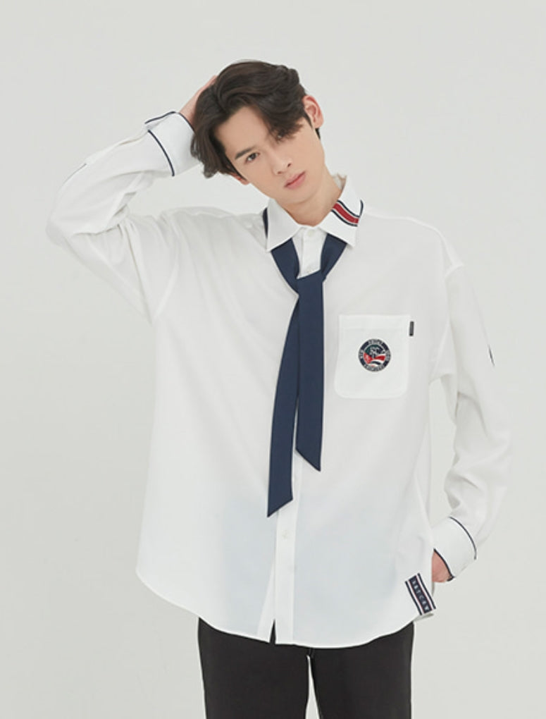 ロマンティッククラウン(ROMANTIC CROWN)PIPING TIE SHIRT_WHITE