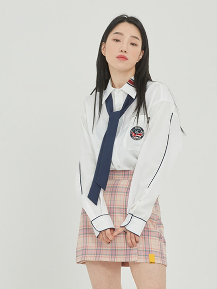 ロマンティッククラウン(ROMANTIC CROWN)PIPING TIE SHIRT_WHITE