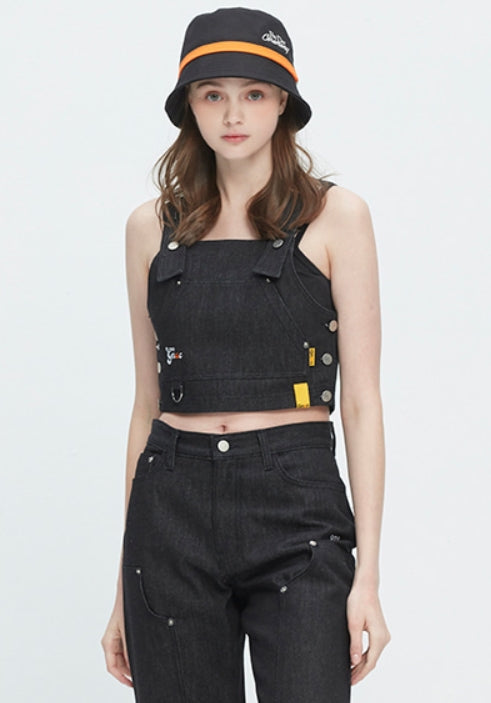 ロマンティッククラウン(ROMANTIC CROWN) GNAC OVERALL VEST_BLACK