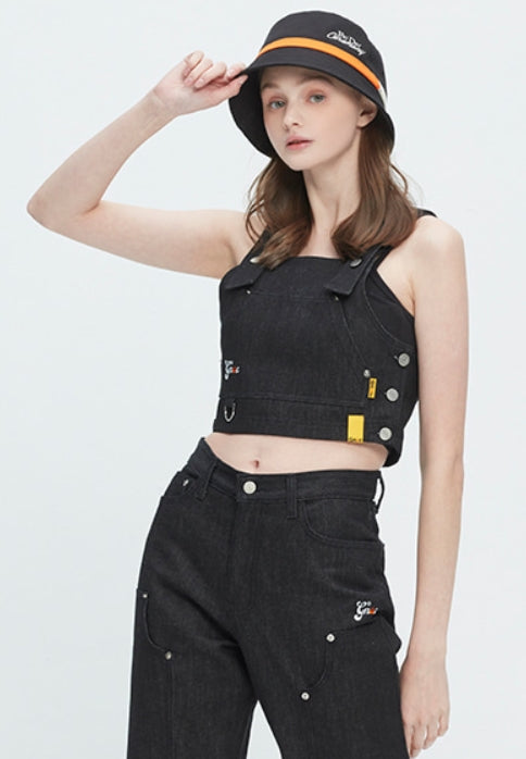 ロマンティッククラウン(ROMANTIC CROWN) GNAC OVERALL VEST_BLACK