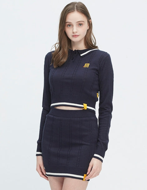 ロマンティッククラウン(ROMANTIC CROWN)GNAC CABLE KNIT POLO_NAVY