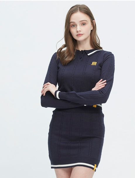 ロマンティッククラウン(ROMANTIC CROWN)GNAC CABLE KNIT POLO_NAVY