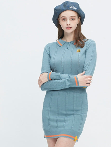 ロマンティッククラウン(ROMANTIC CROWN)GNAC CABLE KNIT POLO_LIGHT BLUE