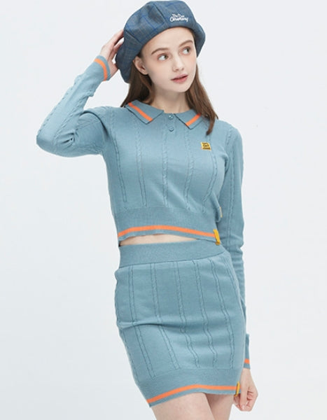 ロマンティッククラウン(ROMANTIC CROWN)GNAC CABLE KNIT POLO_LIGHT BLUE