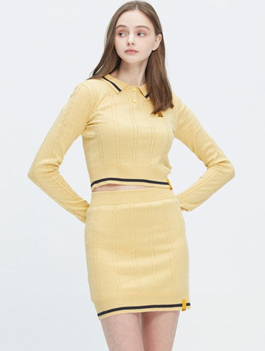 ロマンティッククラウン(ROMANTIC CROWN)GNAC CABLE KNIT POLO_BUTTER