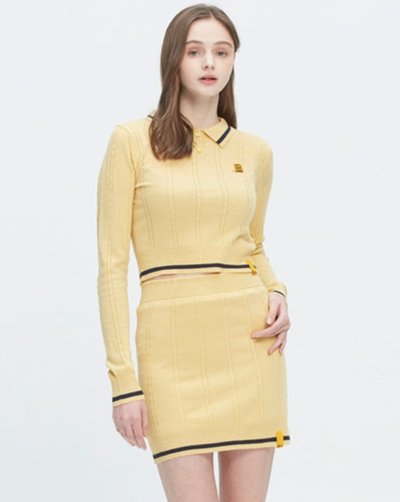 ロマンティッククラウン(ROMANTIC CROWN)GNAC CABLE KNIT POLO_BUTTER