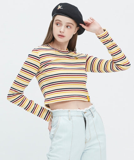 ロマンティッククラウン(ROMANTIC CROWN)THIN STRIPE SLEEVE_OATMEAL