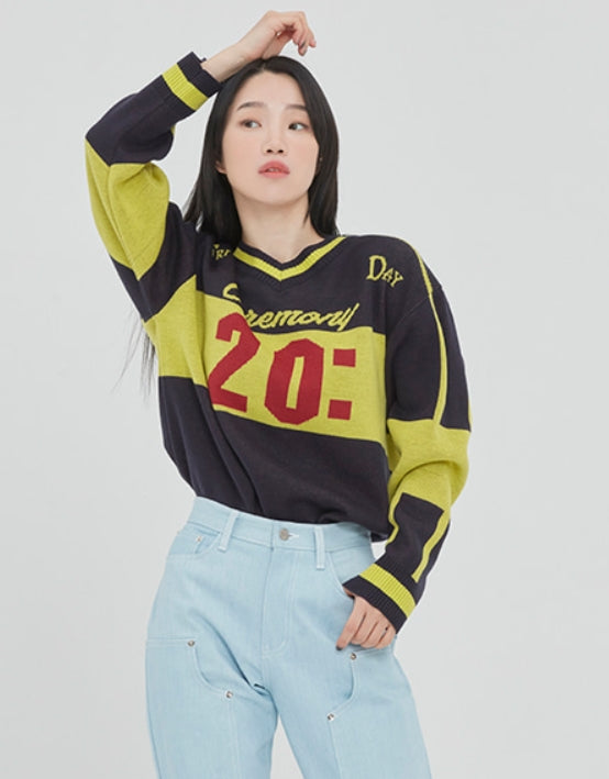 ロマンティッククラウン(ROMANTIC CROWN) SCOREBOARD KNIT_NAVY