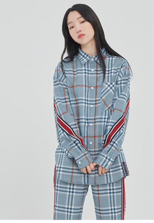 ロマンティッククラウン(ROMANTIC CROWN) BACK LINE CHECK SHIRT_LIGHT BLUE