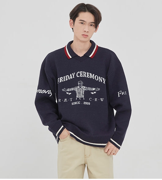 ロマンティッククラウン(ROMANTIC CROWN)REFEREE KNIT SHIRT_NAVY