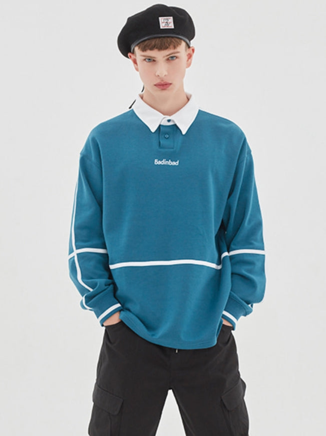 ベドインベド(BADINBAD) BINDING COLLAR SWEATSHIRT_BLUE GREEN