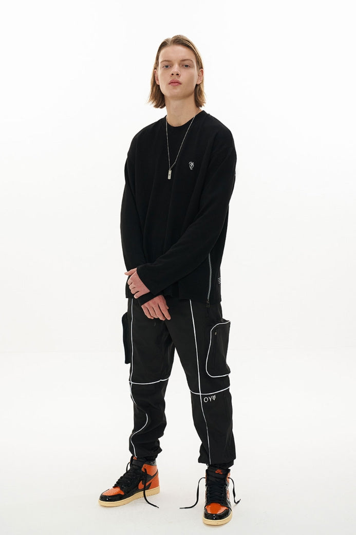 オーワイ(OY)REFLECTIVE PIPING CARGO PANTS-BLACK