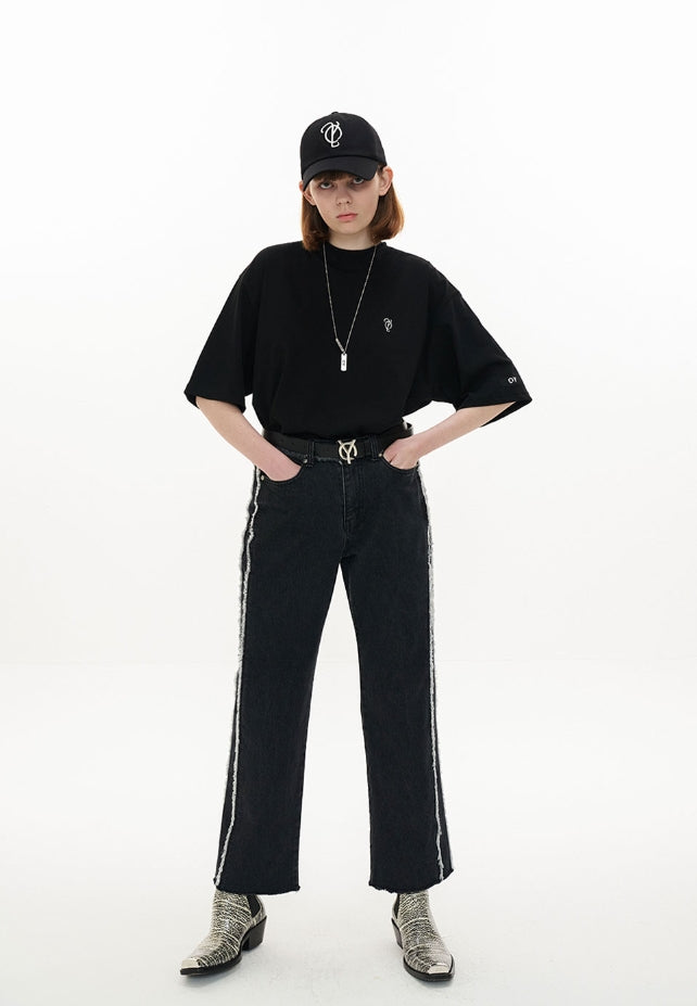 オーワイ(OY) CUTTING DENIM JEANS-BLACK