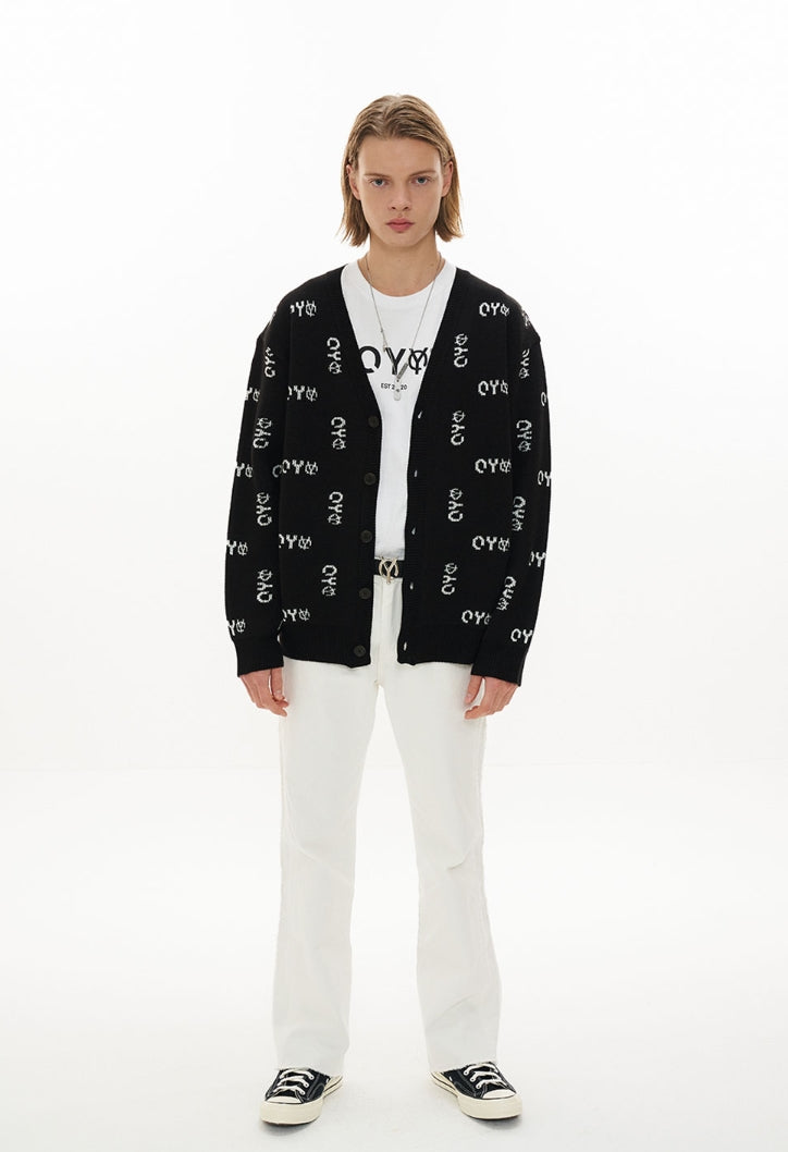 オーワイ(OY)  LOGO KNIT CARDIGAN-BLACK