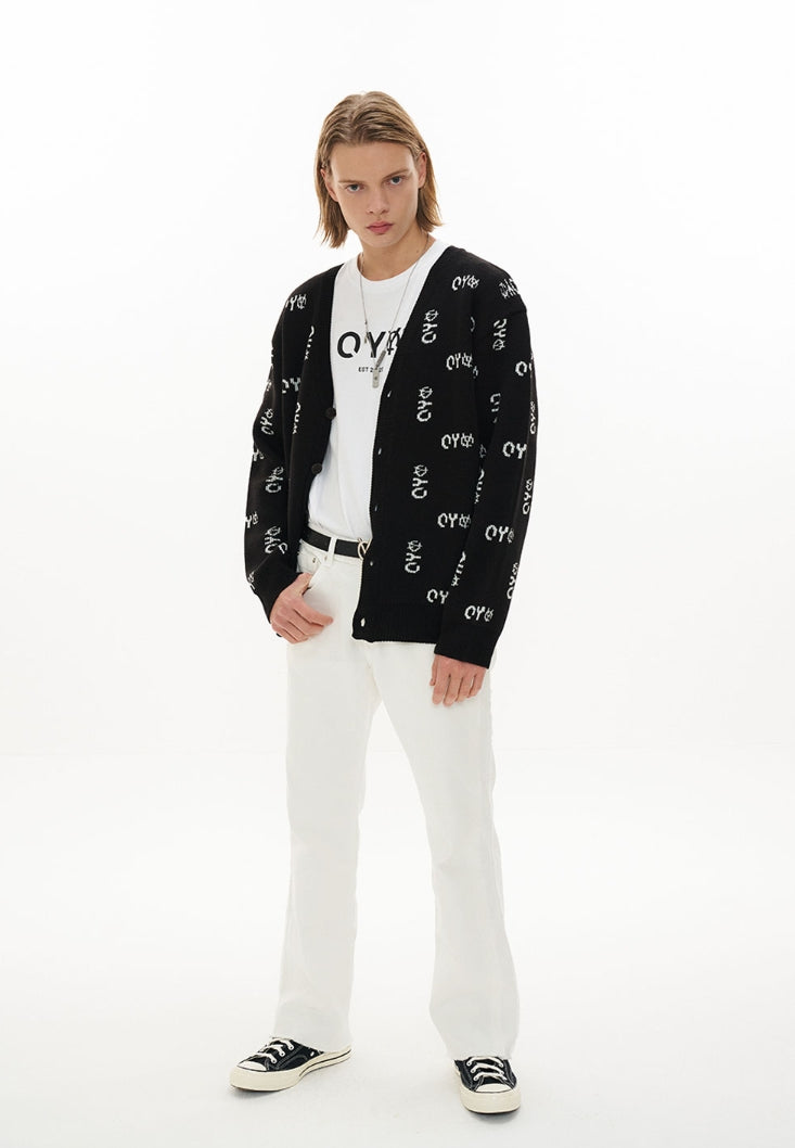 オーワイ(OY)  LOGO KNIT CARDIGAN-BLACK