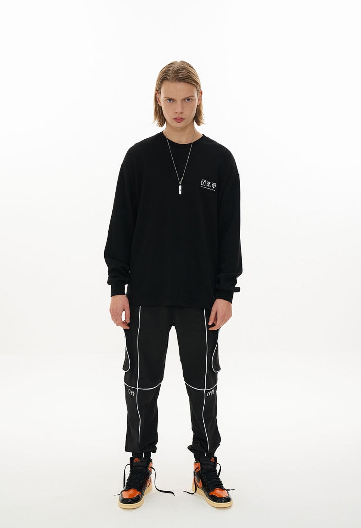 オーワイ(OY)  HIDDEN ZIPPER LOGO SLEEVE T-BLACK